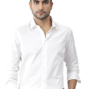 Men White Regular Fit Solid Full Sleeves Casual Shirt